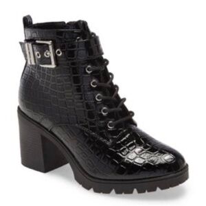 TOPSHOP Broadway Croc Embossed Laced Up Boot